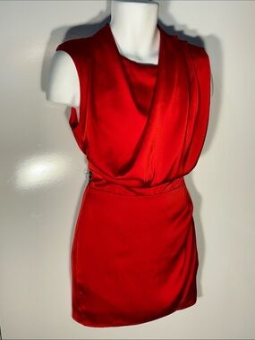 Strut & Bolt SZ S Red Draped Satin Mini Dress Cocktail Dressy Prom Sexy Chic
